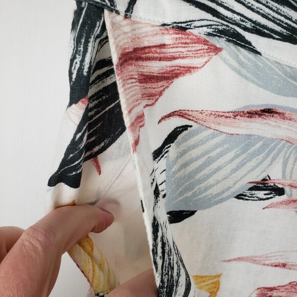 C&C California Wide Leg Linen Pull On Cropped Pants White Tropical Floral Size S - Picture 4 of 7